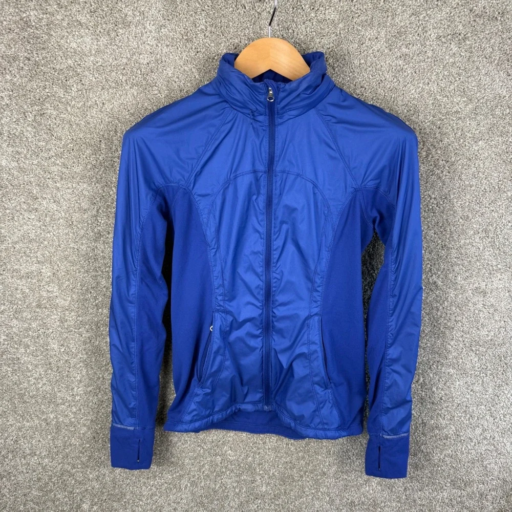 Lululemon Royal Blue Run Jacket Stowable Hood Thumbholes Size 4